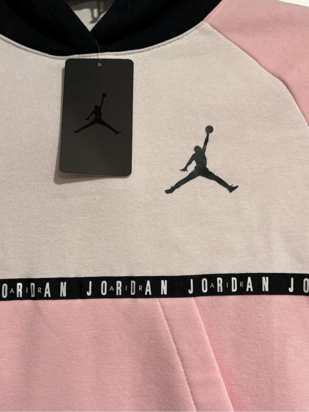 Jordan Pink, White and Black Colorblock Cowl Pullover Hoodie - Picture 3 of 5
